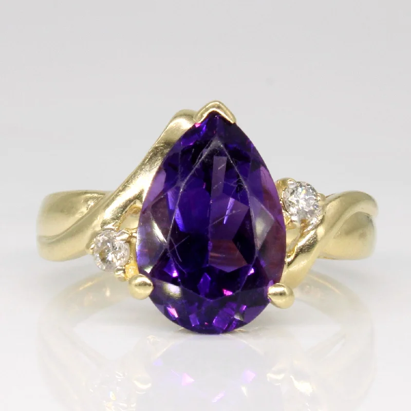 Chic And Stylish Jewelry At Discounted Prices Pear Cut Amethyst & Diamond Bypass Ring | 2.75ct, 0.04ctw | SZ 5.5 |