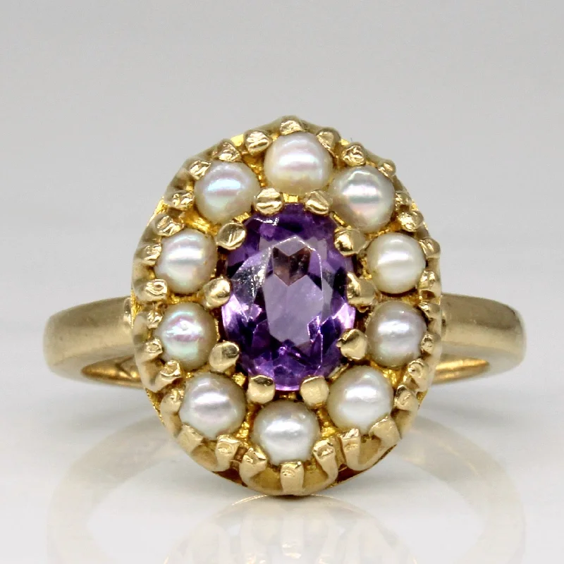 Timeless Beauty, Unbeatable Deals – Jewelry Sale On Amethyst & Pearl Cocktail Ring | 0.60ct | SZ 5.25 |