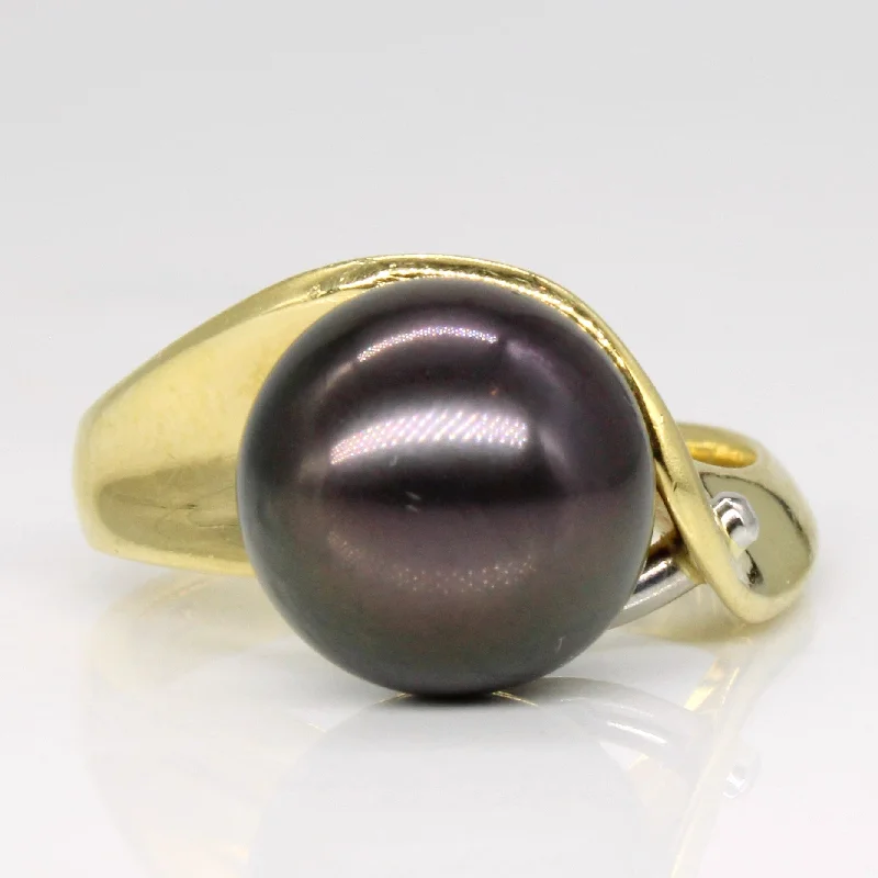 Eco-Friendly Sustainable Jewelry For Conscious Buyers Mixed Metal Black Tahitian Pearl Bypass Ring | SZ 7 |