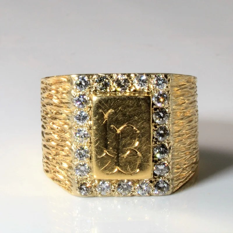 Breathtaking Jewelry, Breathtaking Prices Diamond Brushed Texture Heavy Gold Signet Ring | 0.80ctw | SZ 12.75 |