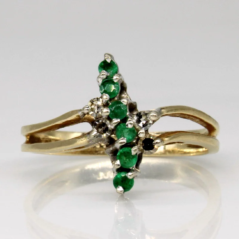 Waterproof Stainless Steel Jewelry For Lasting Beauty Emerald & Diamond Bypass Ring | 0.12ctw | SZ 6 |