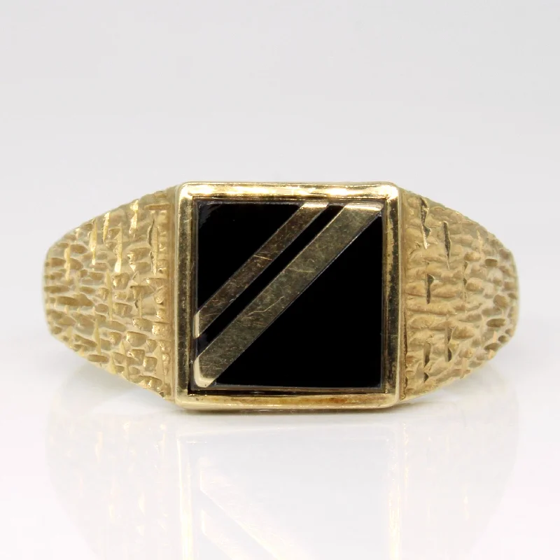 Premium Diamond Jewelry For Unforgettable Moments Gold Band Inlay Onyx Ring | 1.75ct | SZ 14 |