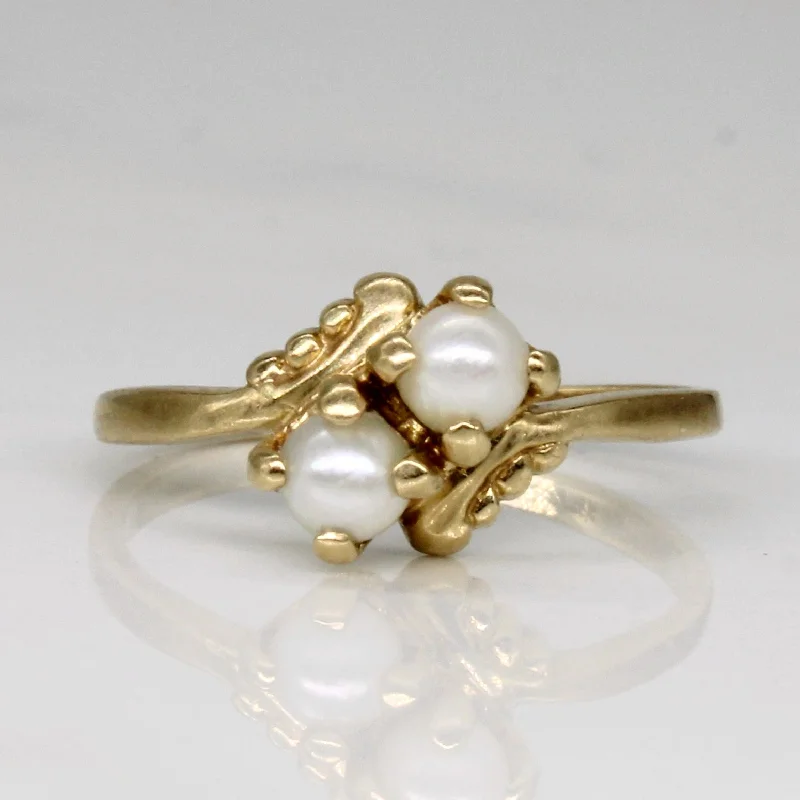 Classic And Modern Jewelry Styles On Sale Two Stone Pearl Bypass Ring | SZ 3.5 |