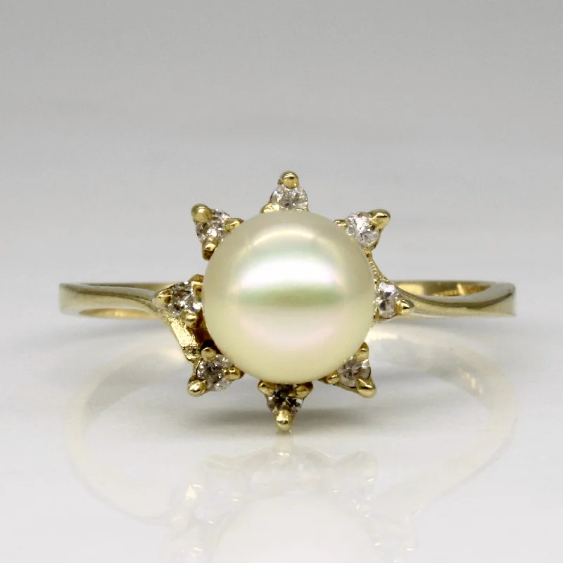 Exclusive Online Jewelry Sale – Don't Wait Pearl & Diamond Halo Ring | 0.08ctw | SZ 8 |