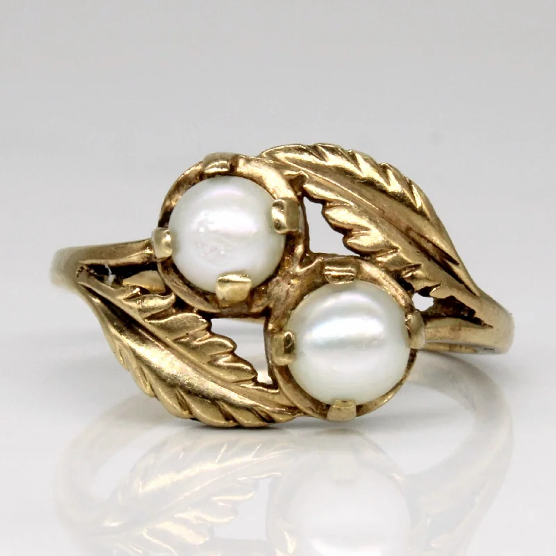 Don't Miss Out On Jaw-Dropping Jewelry Discounts Leaf Detailed Pearl Bypass Ring | SZ 6 |