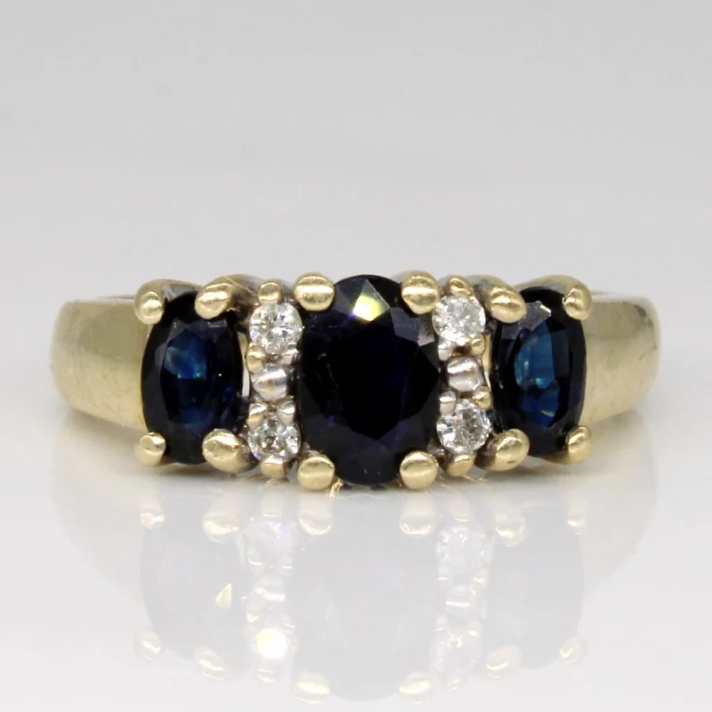 Upgrade Your Collection With Our Limited-Time Jewelry Sale Three Stone Sapphire & Diamond Ring | 0.86ctw, 0.05ctw | SZ 5 |