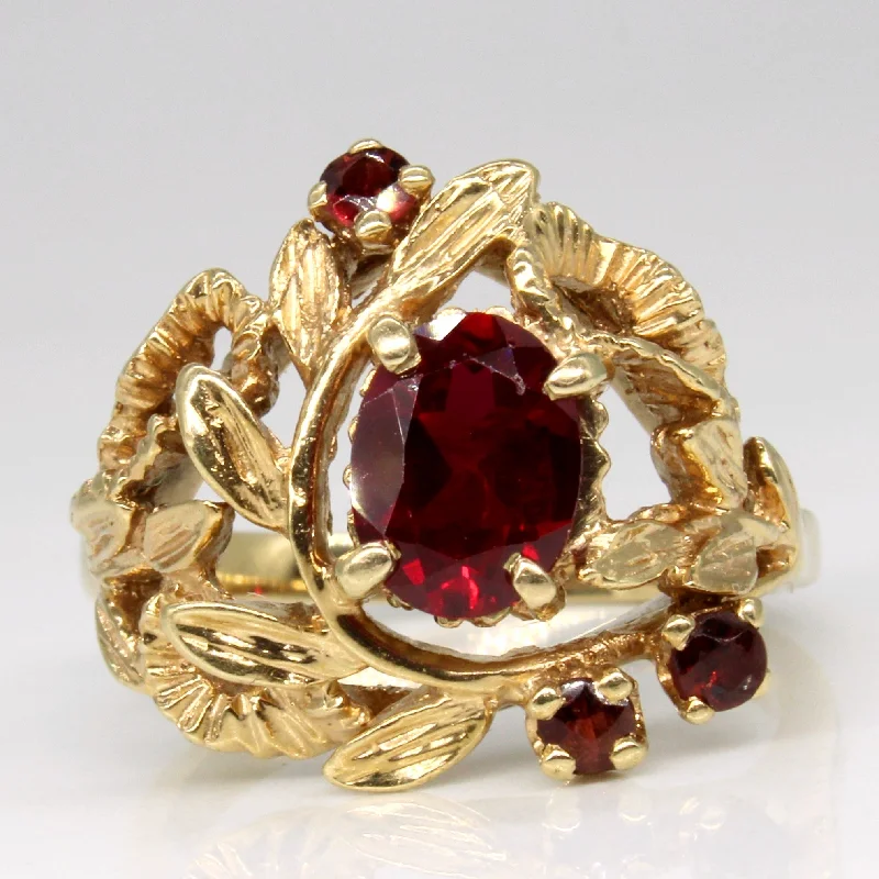 The Perfect Jewelry Piece At The Perfect Discount Floral Synthetic Ruby & Garnet Ring | 1.80ct, 0.19ctw | SZ 7.5 |