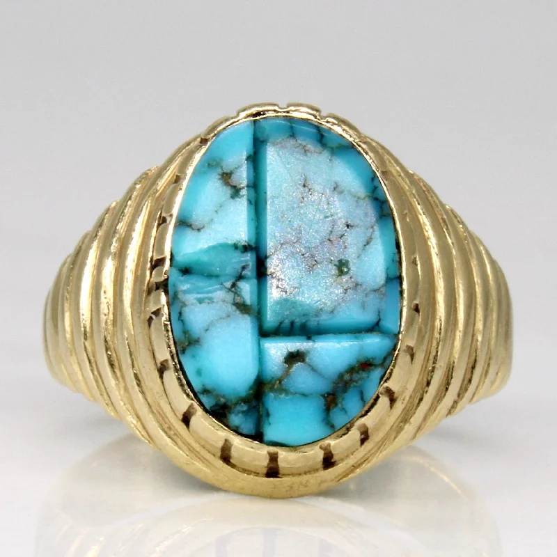 Luxury Handcrafted Jewelry For Elegant Looks Carved Turquoise Cocktail Ring | 1.55ct | SZ 6 |