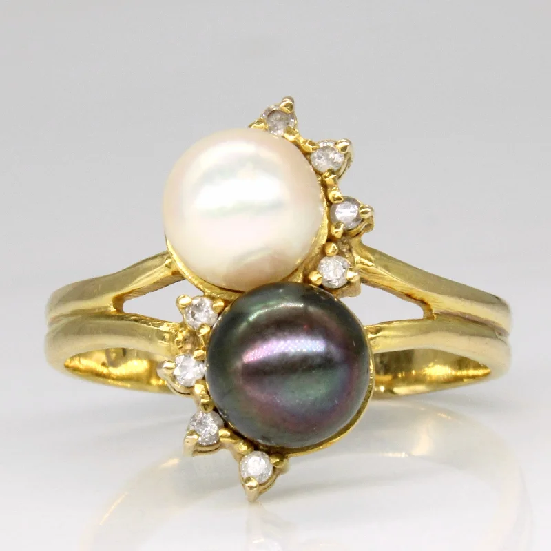 Final Call – Shop Exquisite Jewelry Before It's Gone Two Tone Pearl & Diamond Ring | 0.08ctw | SZ 10.5 |