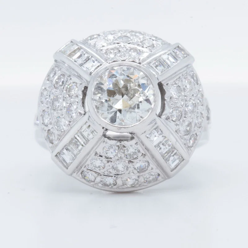 Versatile Layering Jewelry For Effortless Chic 14k White Gold Old European & Square Diamond Dome Ring 2.50ctw Size 5.5