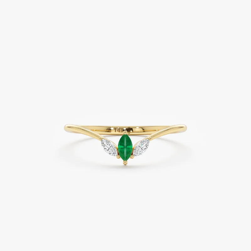 Bohemian-Inspired Jewelry For Free-Spirited Fashion Diamond and Emerald Arched Ring, Enya