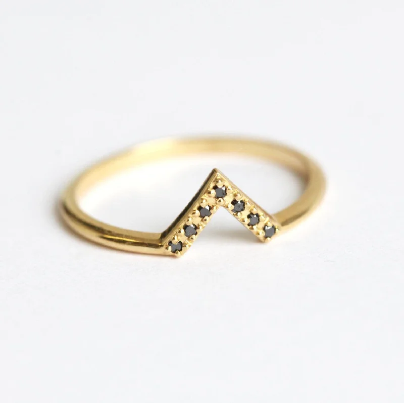 Premium Jewelry At Promotional Prices – Shine Today Elegant Black Diamond Chevron Gold Ring With Prong Setting