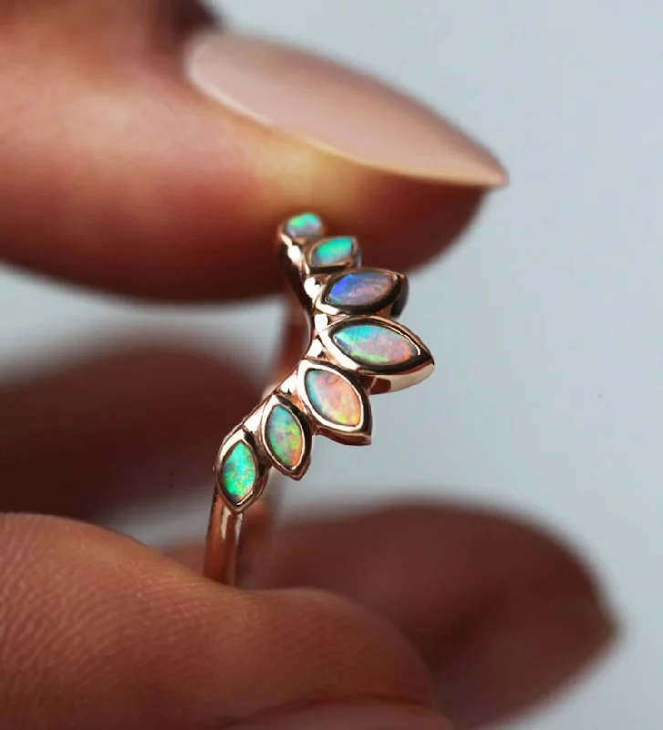 Exclusive Online Discounts On Stylish Jewelry Opal Wedding Band, Nesting Marquise Opal Ring