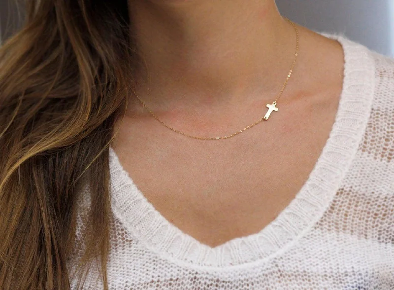 High-Quality Gemstone Jewelry For Special Occasions Sideways Cross Necklace, Celebrity Necklace