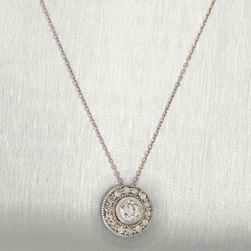 Customized Silver Jewelry For Unique Style Vintage 1.00ctw Diamond Halo Circle Pendant - 14k White Gold - 16" Necklace