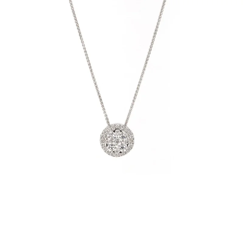 Luxury Handcrafted Jewelry For Elegant Looks 0.55 ctw Diamond Halo Cluster Pendant Necklace Luxury Handcrafted Jewelry For Elegant Looks 0.55 ctw Diamond Halo Cluster Pendant Necklace