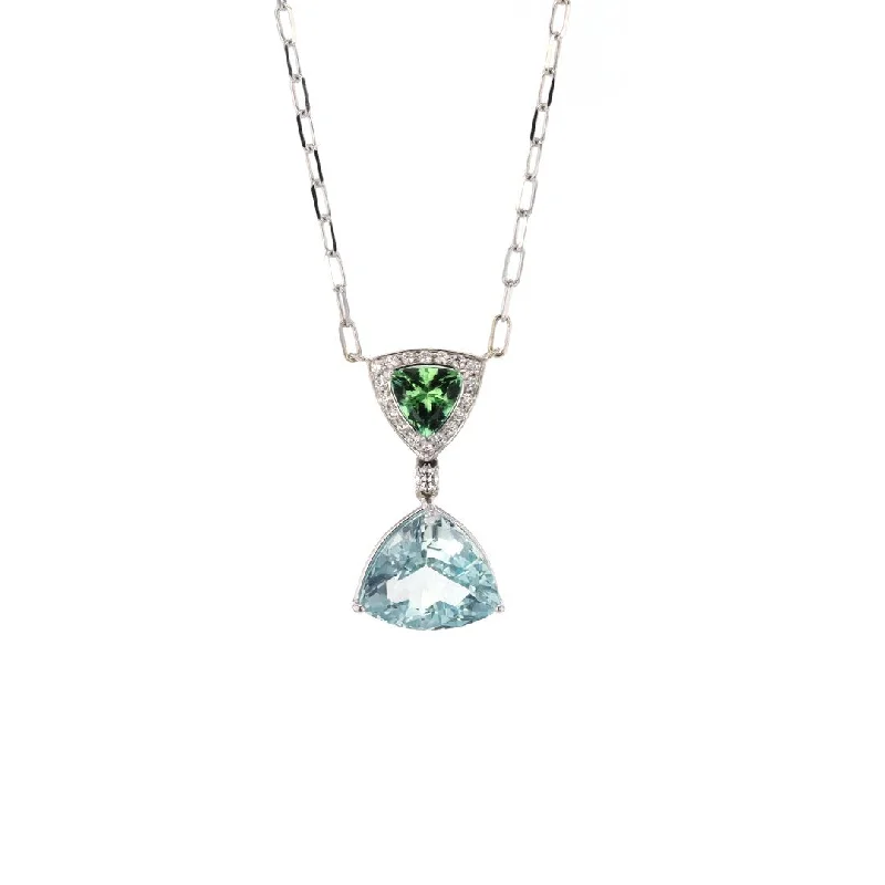 Seasonal Jewelry Sale – Upgrade Your Style Today Tourmaline, Aquamarine & Diamond Stationary Pendant Necklace Seasonal Jewelry Sale – Upgrade Your Style Today Tourmaline, Aquamarine & Diamond Stationary Pendant Necklace