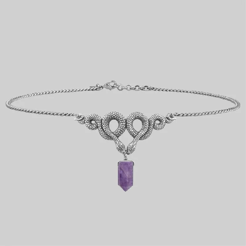 Grab Exquisite Jewelry At The Lowest Prices A DARK LURE. Snake & Amethyst Gemstone Chain Choker Grab Exquisite Jewelry At The Lowest Prices A DARK LURE. Snake & Amethyst Gemstone Chain Choker