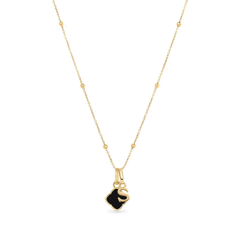 Limited-Time Jewelry Discounts – Shine Without The Splurge Black Enamel Clover & Initial Necklace (Gold)