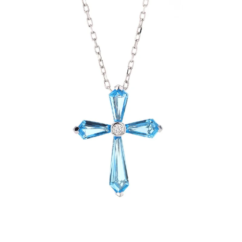 Buy More, Save More On Stunning Jewelry Pieces Blue Topaz & Diamond Cross Necklace