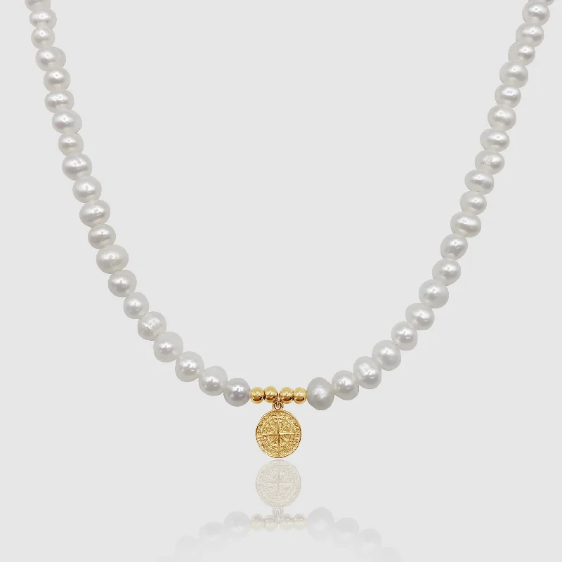 Chic And Stylish Jewelry At Discounted Prices Compass Real Pearl Necklace (Gold)