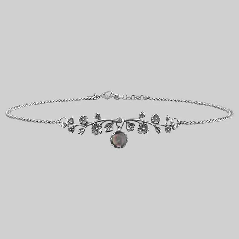 Shop Jewelry That Shines Without The High Price DARK BLOOM. Black Mother of Pearl Choker - Silver Shop Jewelry That Shines Without The High Price DARK BLOOM. Black Mother of Pearl Choker - Silver