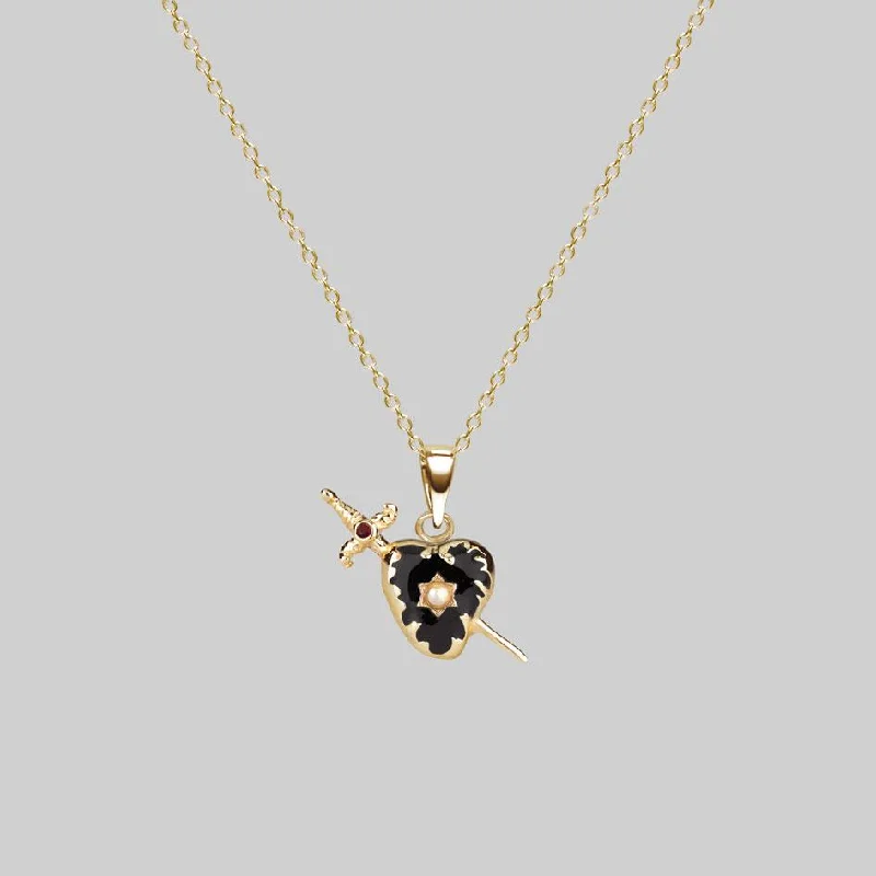 Chic And Stylish Jewelry At Exclusive Prices DEVOTION. Black Heart & Sword Gold Necklace Chic And Stylish Jewelry At Exclusive Prices DEVOTION. Black Heart & Sword Gold Necklace