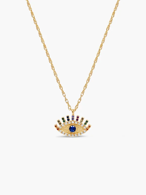 Personalized Engraved Jewelry For Meaningful Gifts Eyelash Evil Necklace - Rainbow