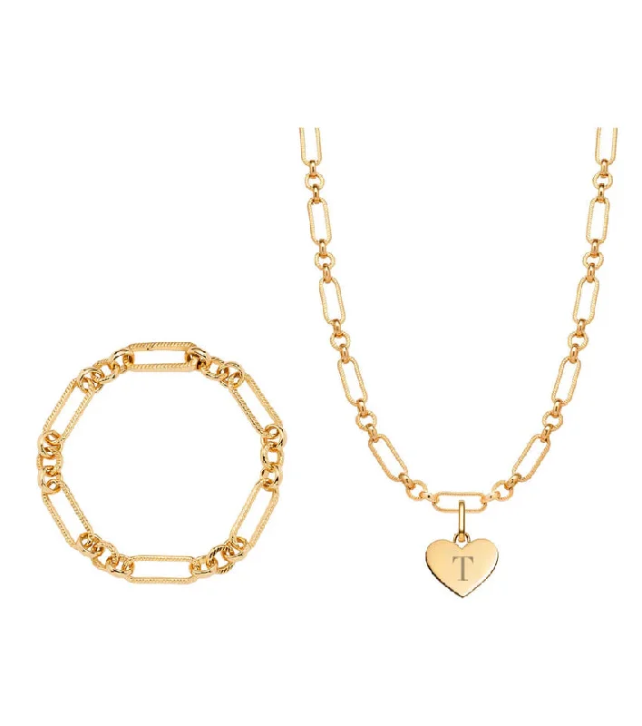 High-End Sparkle, Low-End Prices – Jewelry Sale Live Heart Figaro Chain Necklace & Bracelet Bundle (Gold)