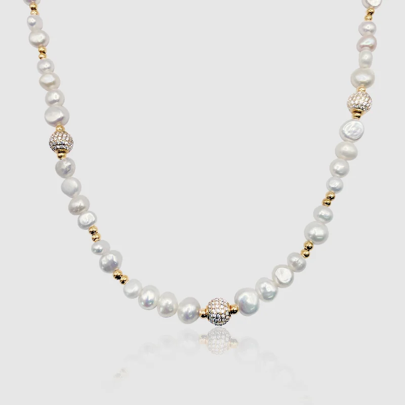 The Perfect Accessory For Less – Jewelry Sale Live Iced Beaded Real Pearl Necklace (Gold)