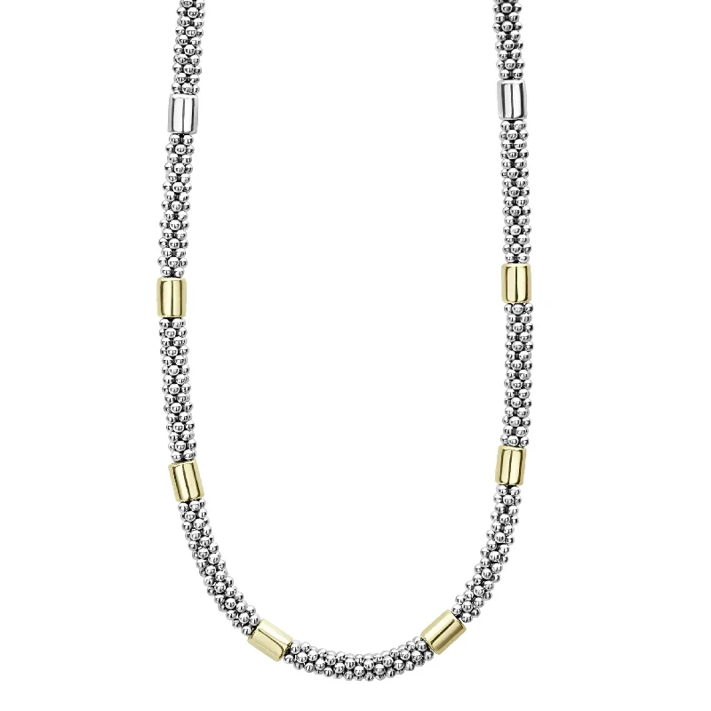 Handcrafted Beauty At Affordable Prices Lagos High Bar Two-Tone Station Caviar Necklace, 5mm Handcrafted Beauty At Affordable Prices Lagos High Bar Two-Tone Station Caviar Necklace, 5mm