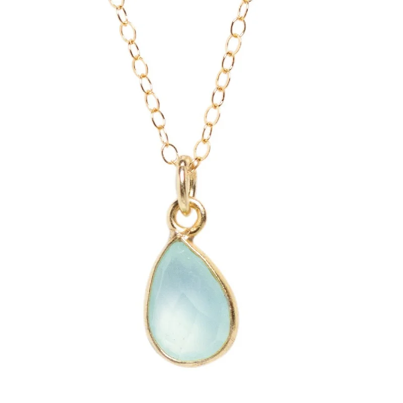 Classic And Modern Jewelry Styles On Sale Mini Chalcedony Teardrop Necklace in Gold