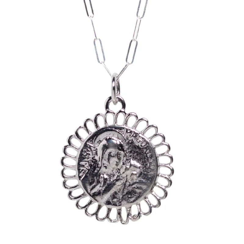 Jewelry Clearance Sale – Final Reductions Mother Mary Flower Necklace Silver