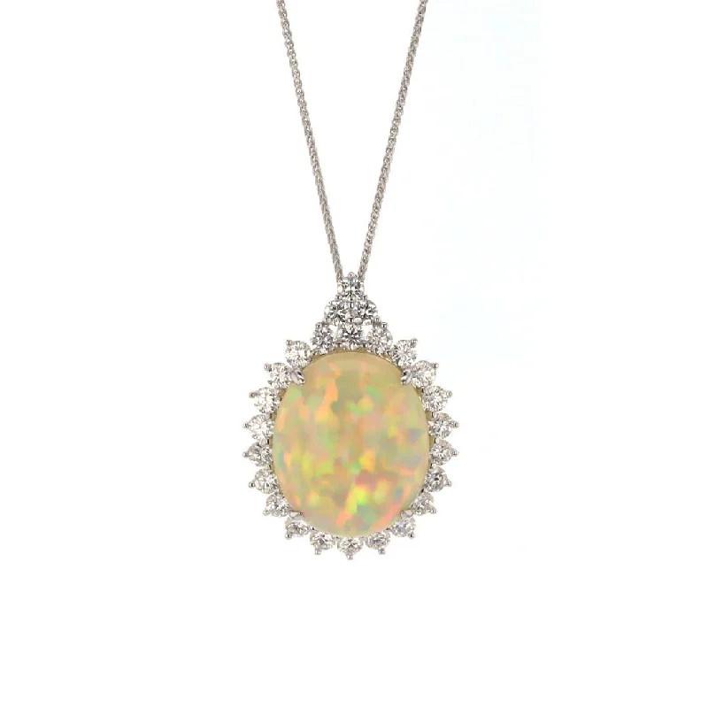 Flash Sale On Exquisite Jewelry – Don't Miss Out Oval Opal & Diamond Halo Pendant Necklace Flash Sale On Exquisite Jewelry – Don't Miss Out Oval Opal & Diamond Halo Pendant Necklace