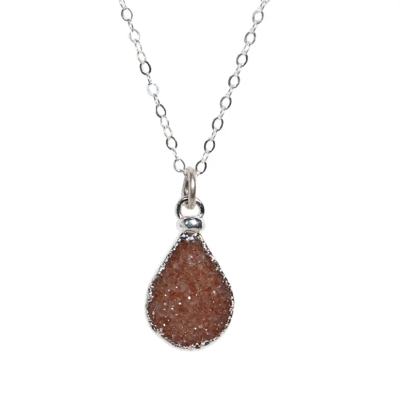 Premium Jewelry Now Available At Special Discounts Peach Druzy Teardrop Necklace in Silver