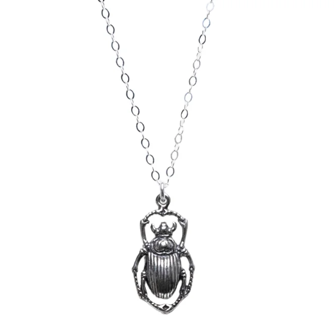 Classic And Modern Jewelry Styles On Sale Scarab Necklace in Silver