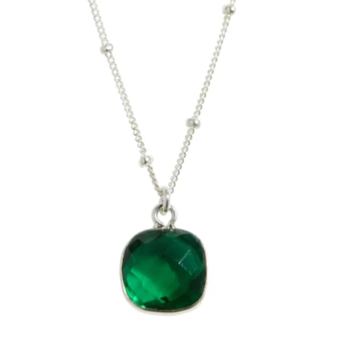 Special Offers On Handcrafted And Designer Jewelry Silver Cushion Cut Necklace in Green Onyx