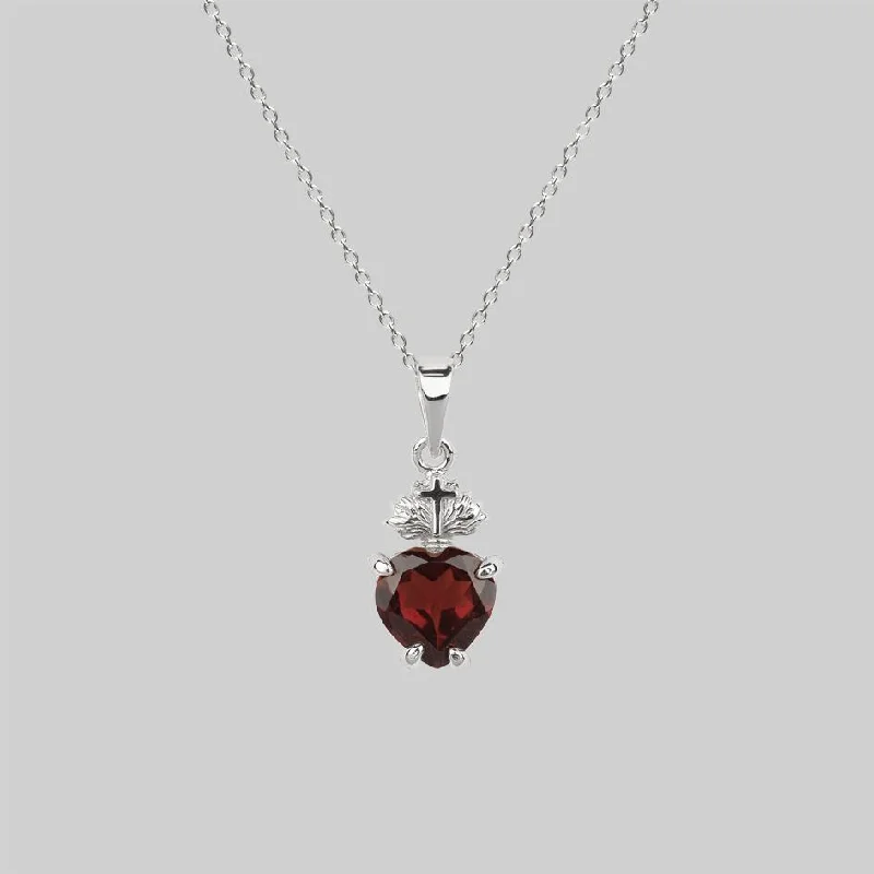 Handcrafted Jewelry Sale – Unique Designs At Low Prices The Sacred Heart Garnet Necklace - Silver