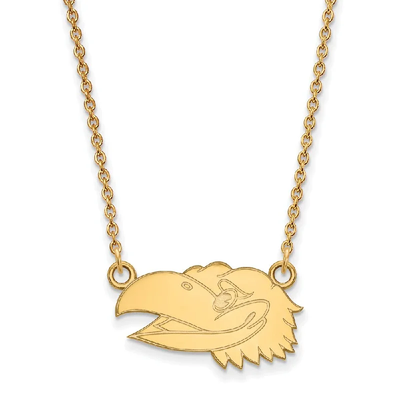 Elegant Jewelry, Affordable Luxury – Shop Now 10k Yellow Gold U of Kansas Sm Jayhawk Face Pendant Necklace