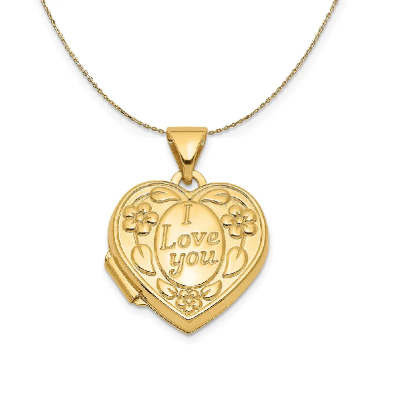 Elegant Jewelry, Exclusive Prices – Shop Now 14k Yellow Gold 15mm I Love You Floral Heart Locket Necklace