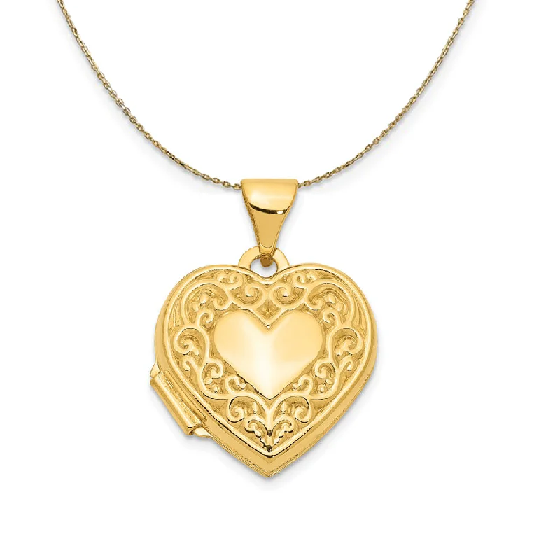 Premium Jewelry Now Available At Special Discounts 14k Yellow Gold 15mm Scroll Heart Locket Necklace