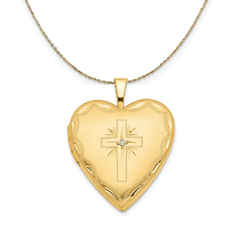 Luxury Jewelry Sale – Sparkle For Less 14k Yellow Gold 20mm Heart Cross Locket w Diamond Necklace