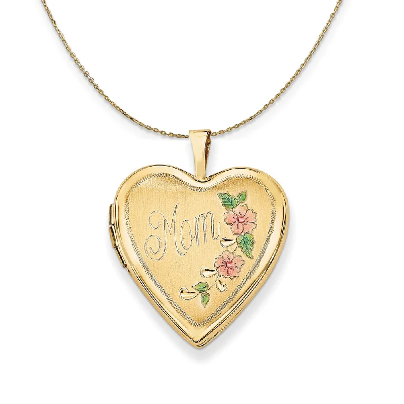 Fine Jewelry, Limited-Time Offers Available 14k Yellow Gold and Enamel Mom Floral Heart Locket Necklace