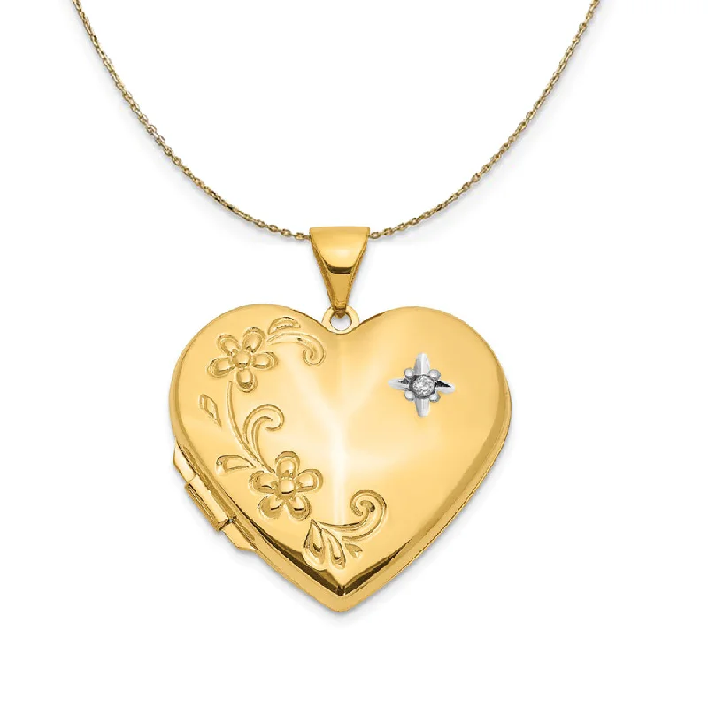 Luxury Jewelry At Unbeatable Discounts 14k Yellow Gold Family Diamond Floral Heart Locket Necklace