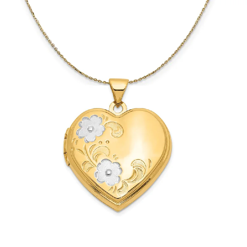 Stunning Jewelry At A Fraction Of The Price 14k Yellow Gold & Rhodium 21mm Floral Heart Locket Necklace