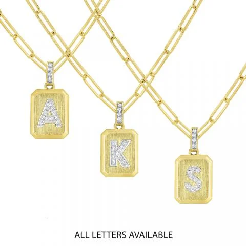 The Perfect Accessory For Less – Jewelry Sale Live KC DESIGNS DIAMOND DOG TAG  INITIAL PENDANT ON 18" PAPERCLIP CHAIN