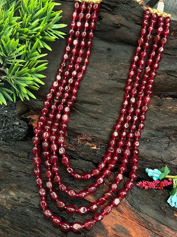 Celebrate With Sparkle – Jewelry Sale Now Live Four Line Magenta Natural African Jade Tumbled Ranihara Mala Necklace