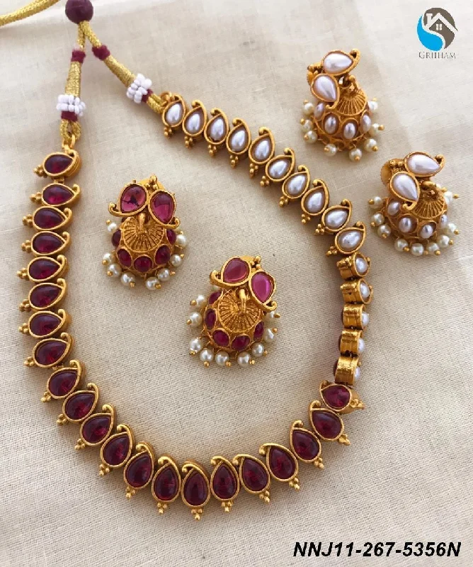 Limited-Time Offer On Elegant Jewelry Pieces Premium Gold Finish Reversible Necklace Set with Red /White colour stones with two pairs of erring 5356N