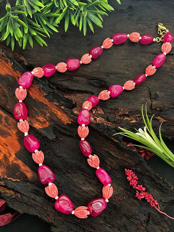 Dazzle With Discounts – Shop Jewelry On Sale Natural Pink stone with Tulip Stone Mala Necklace