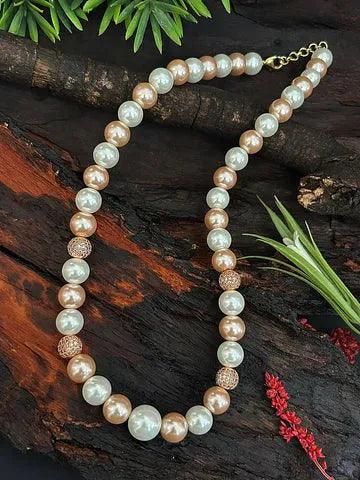 Fine Jewelry, Limited-Time Offers Available Single Line Natural Pearl Maala Necklace with diamond cut balls for a Classy look